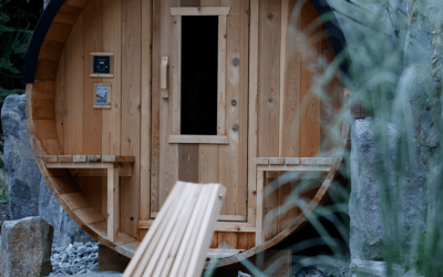 Barrel sauna outdoors